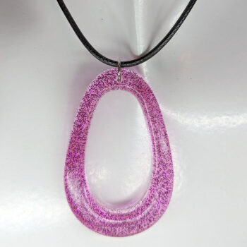 Hot Pink Glitter Large Double Teardrop Resin Necklace - Image 4