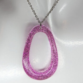 Hot Pink Glitter Large Double Teardrop Resin Necklace