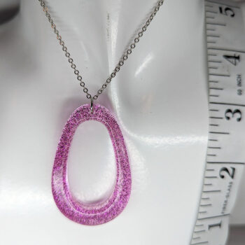 Hot Pink Glitter Large Double Teardrop Resin Necklace - Image 2