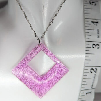 Hot Pink Glitter Large Double Square Resin Necklace - Image 3