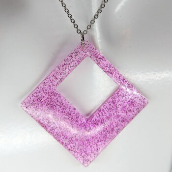 Hot Pink Glitter Large Double Square Resin Necklace