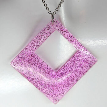 Hot Pink Glitter Large Double Square Resin Necklace - Image 2