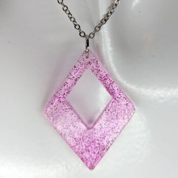 Hot Pink Glitter Medium Double Diamond Resin Necklace - Image 4