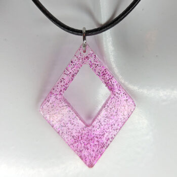 Hot Pink Glitter Medium Double Diamond Resin Necklace - Image 2