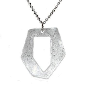 Silver Glitter Medium Irregular Shape Resin Necklace