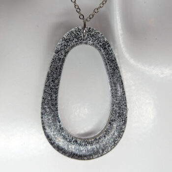 Black Glitter Large Double Teardrop Resin Necklace - Image 3