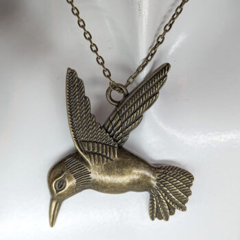 Antique Bronze Large Hummingbird Vintage Style Necklace - Image 2