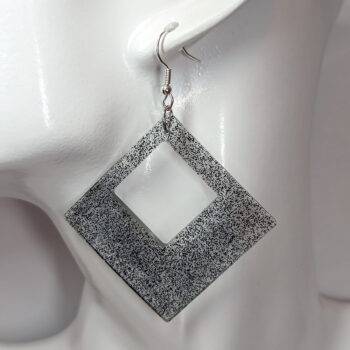 Black Glitter Large Double Square Resin Earrings