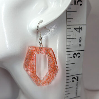 Red Orange Glitter Medium Irregular Shape Resin Earrings - Image 2