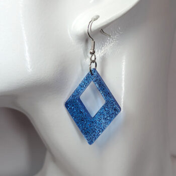 Royal Blue Glitter Medium Double Diamond Resin Earrings