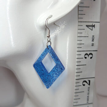 Royal Blue Glitter Medium Double Diamond Resin Earrings - Image 2