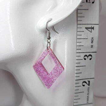 Hot Pink Glitter Medium Double Diamond Resin Earrings - Image 2