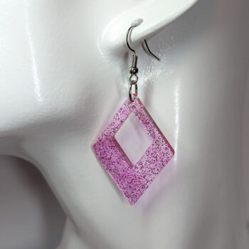 Hot Pink Glitter Medium Double Diamond Resin Earrings