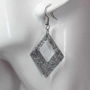 Black Glitter Medium Double Diamond Resin Earrings