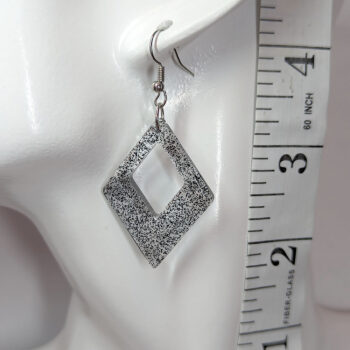 Black Glitter Medium Double Diamond Resin Earrings - Image 2