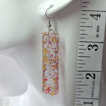 Hot Pink Glitter Gold Leaf Mica Long Rectangle Resin Earrings - Image 2