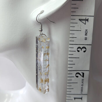 Silver Glitter Gold Leaf Mica Long Rectangle Resin Earrings - Image 3