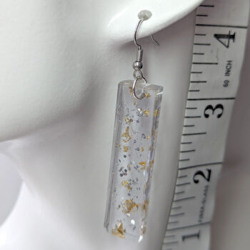 Silver Glitter Gold Leaf Mica Long Rectangle Resin Earrings - Image 2