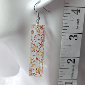 Red Glitter Gold Leaf Mica Long Rectangle Resin Earrings - Image 2