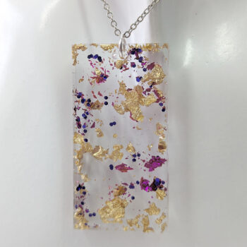 Purple Glitter Gold Leaf Mica Large Rectangle Resin Necklace - Image 5