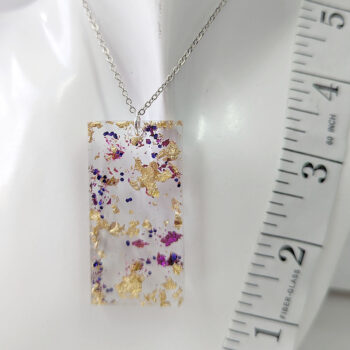 Purple Glitter Gold Leaf Mica Large Rectangle Resin Necklace - Image 4