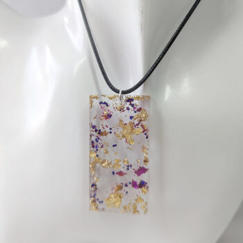 Purple Glitter Gold Leaf Mica Large Rectangle Resin Necklace - Image 3