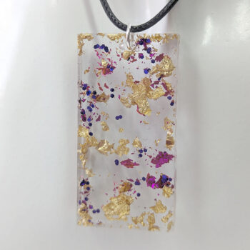 Purple Glitter Gold Leaf Mica Large Rectangle Resin Necklace - Image 2