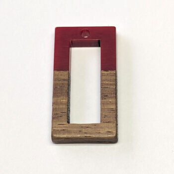 Red Hollow Rectangle Resin Geometric Wood Pendant