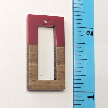 Red Hollow Rectangle Resin Geometric Wood Pendant - Image 2