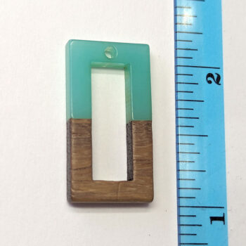 Green Hollow Rectangle Resin Geometric Wood Pendant - Image 2