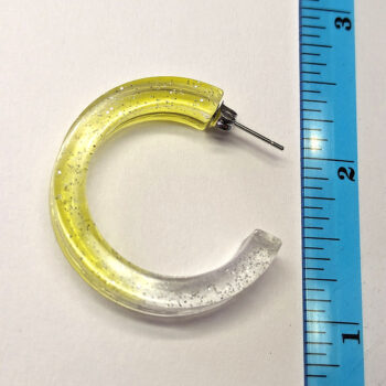 Clear Yellow Silver Glitter Hoop Resin Earrings - Image 2