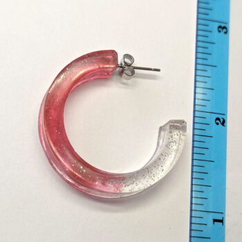 Clear Cranberry Red Silver Glitter Hoop Resin Earrings - Image 2