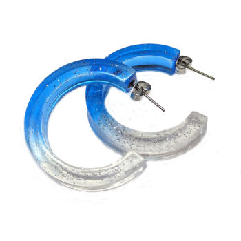 Clear Blue Silver Glitter Hoop Resin Earrings