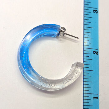 Clear Blue Silver Glitter Hoop Resin Earrings - Image 2