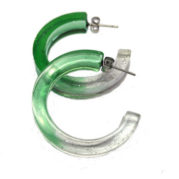 Clear Green Silver Glitter Hoop Resin Earrings