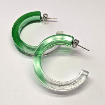 Clear Green Silver Glitter Hoop Resin Earrings - Image 5