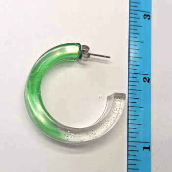 Clear Green Silver Glitter Hoop Resin Earrings - Image 2