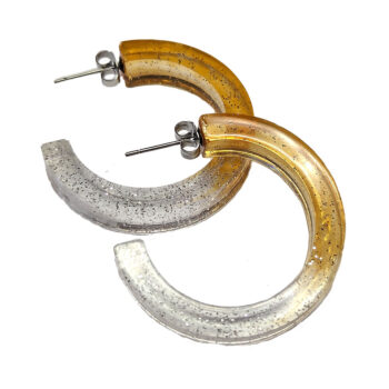 Clear Golden Orange Silver Glitter Hoop Resin Earrings