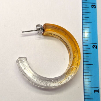 Clear Golden Orange Silver Glitter Hoop Resin Earrings - Image 2