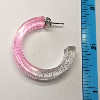 Clear Pink Silver Glitter Hoop Resin Earrings - Image 2