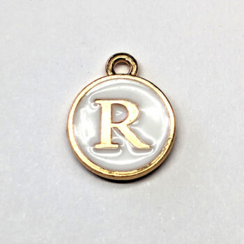 Letter R White Enamel Charm Gold