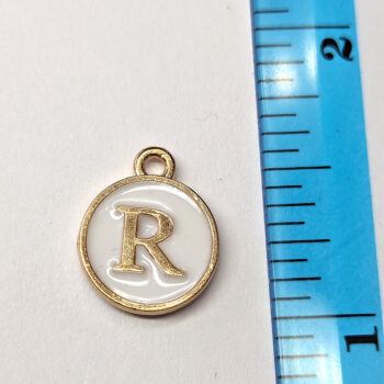 Letter R White Enamel Charm Gold - Image 2