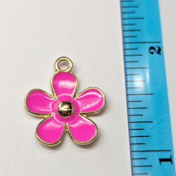 Hot Pink Five Petal Flower Charm Gold - Image 2