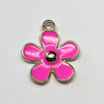 Hot Pink Five Petal Flower Charm Gold