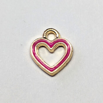 Hot Pink Hollow Heart Enamel Charm Gold