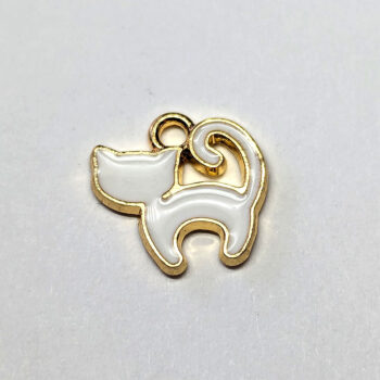 Cute White Cat Enamel Charm Gold