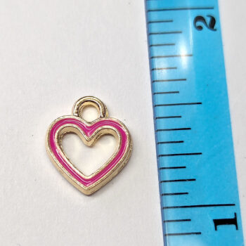 Hot Pink Hollow Heart Enamel Charm Gold - Image 2