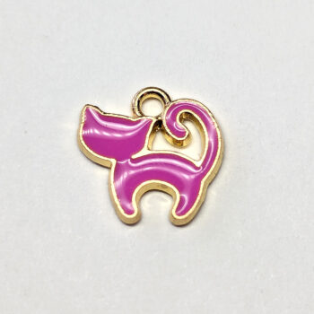 Cute Hot Pink Cat Enamel Charm Gold