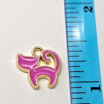 Cute Hot Pink Cat Enamel Charm Gold - Image 2