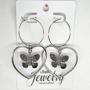 Hollow Heart Butterfly Antique Silver Earrings - Image 5